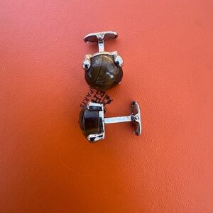 Vintage Tiger  eyed Brown Silver Cufflinks 90s Corporate Dresswear